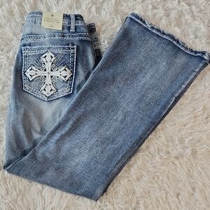 Love Soho Brand New  Women's Blue Jeans with Embroidered Cross